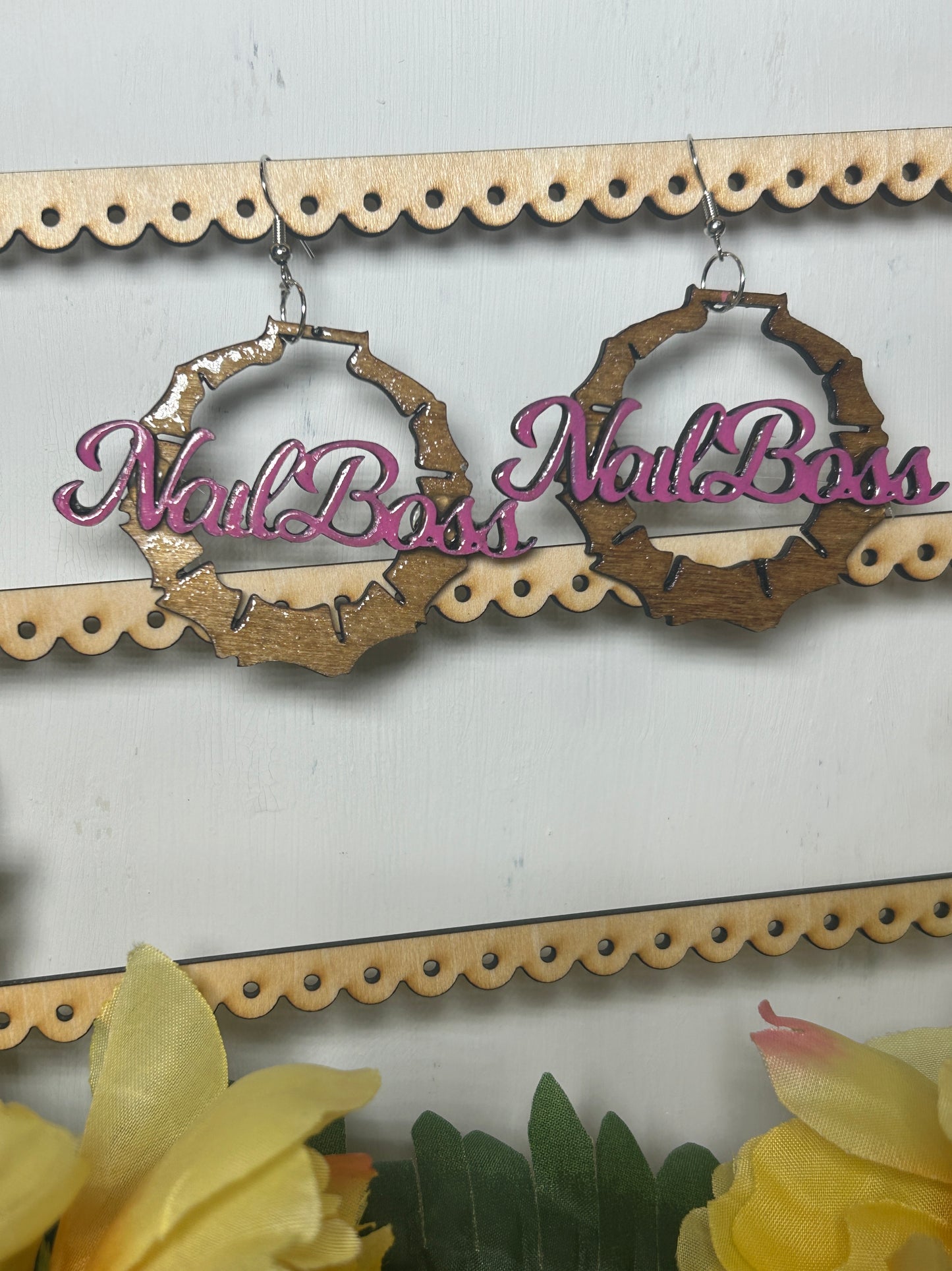 Pink Nail Tech Bamboo Hoop Earrings