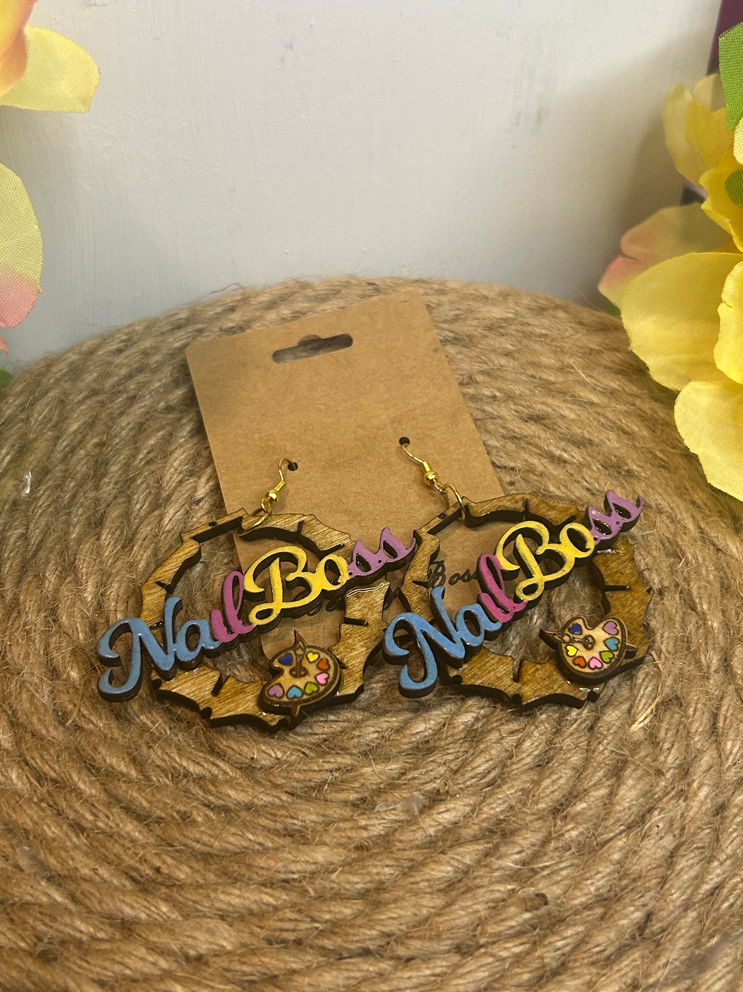 Colorful Nail Boss Bamboo Hoop Earring