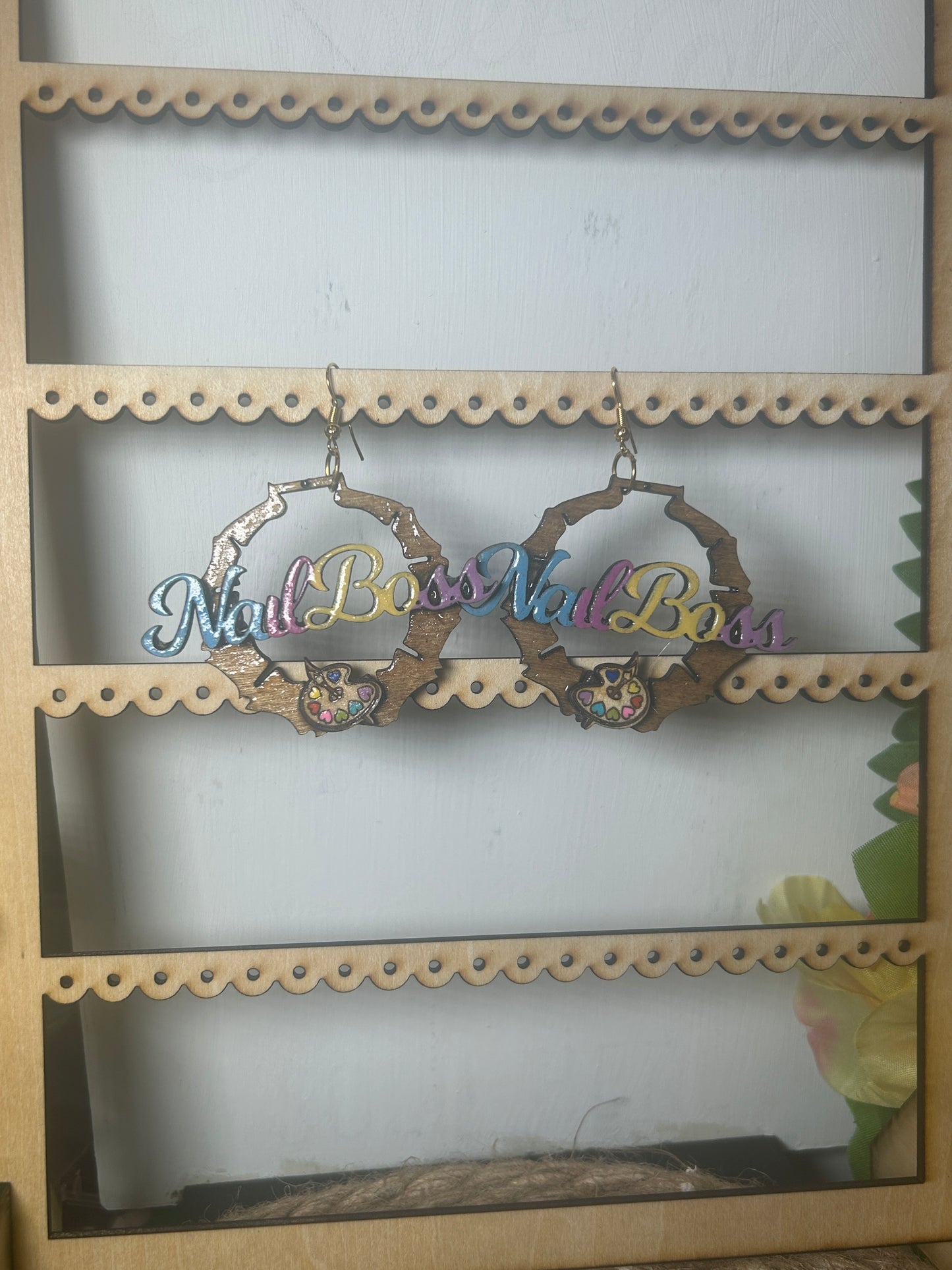 Colorful Nail Boss Bamboo Hoop Earring