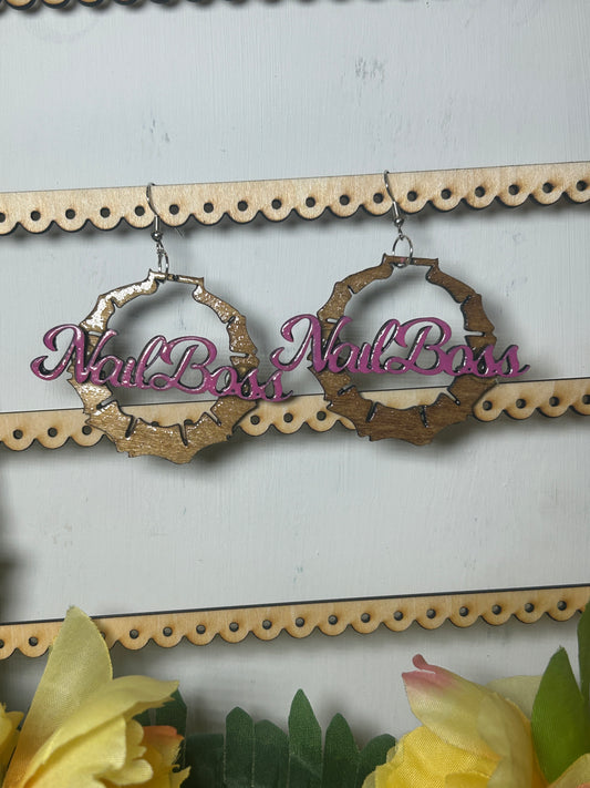 Pink Nail Tech Bamboo Hoop Earrings