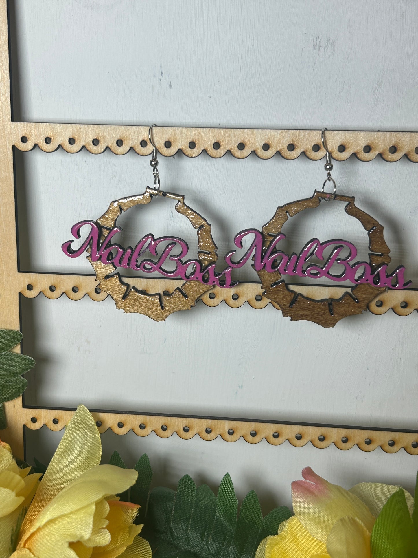 Pink Nail Tech Bamboo Hoop Earrings