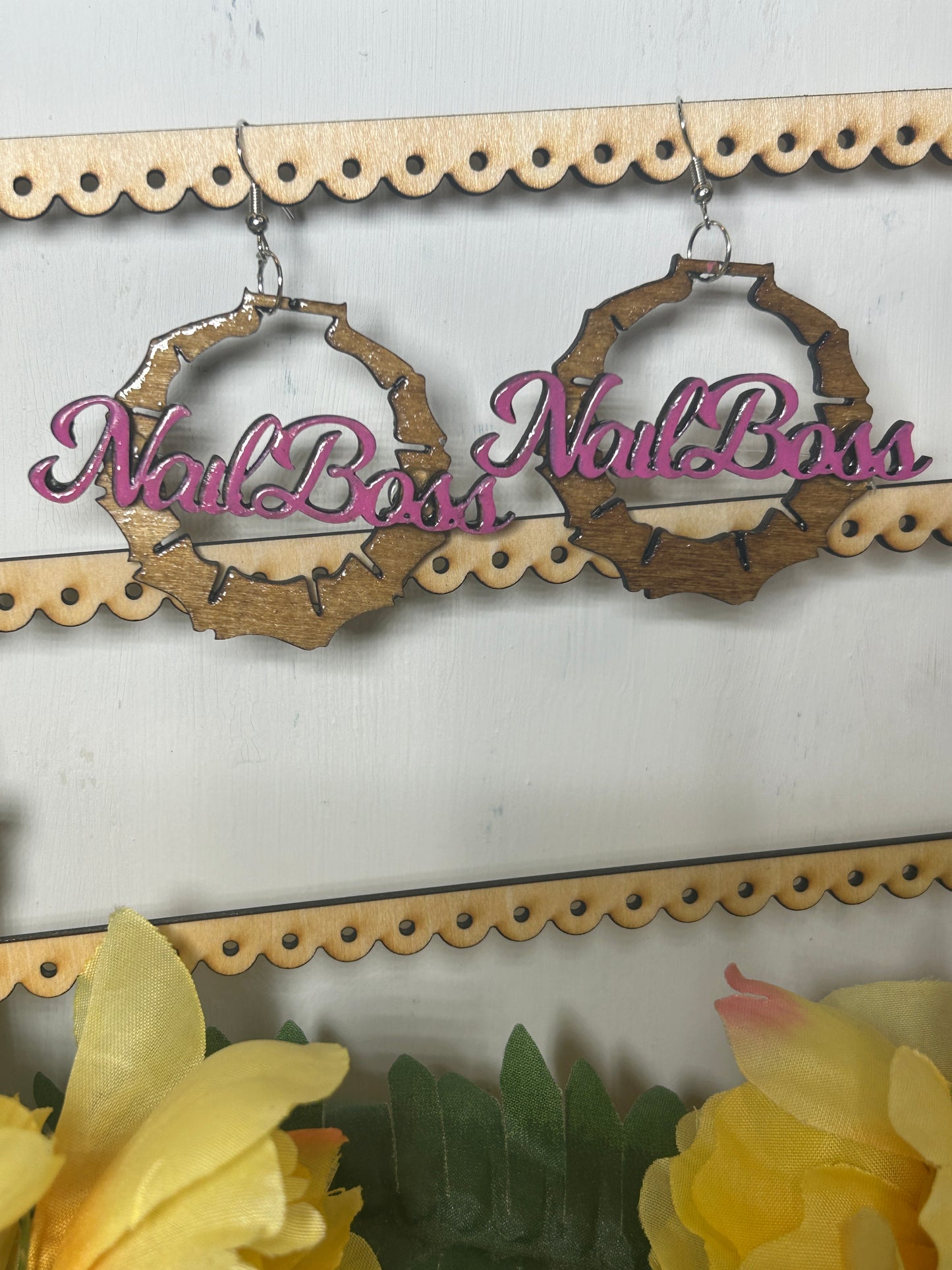 Pink Nail Tech Bamboo Hoop Earrings