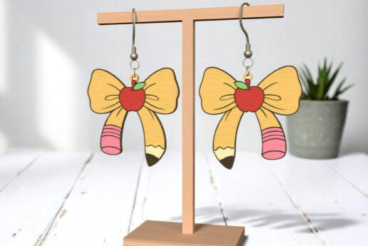 Pencil Apple Bow Earrings
