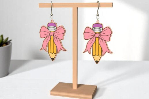Pink Bow Pencil Earrings