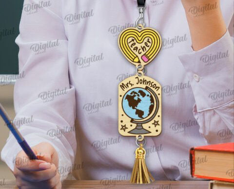 Pencil Globe Teacher Lanyard